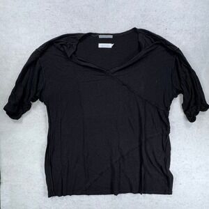 iRelax‎ Black Rayon Linen Blend Asymmetric Seam Raw Edge Top Large